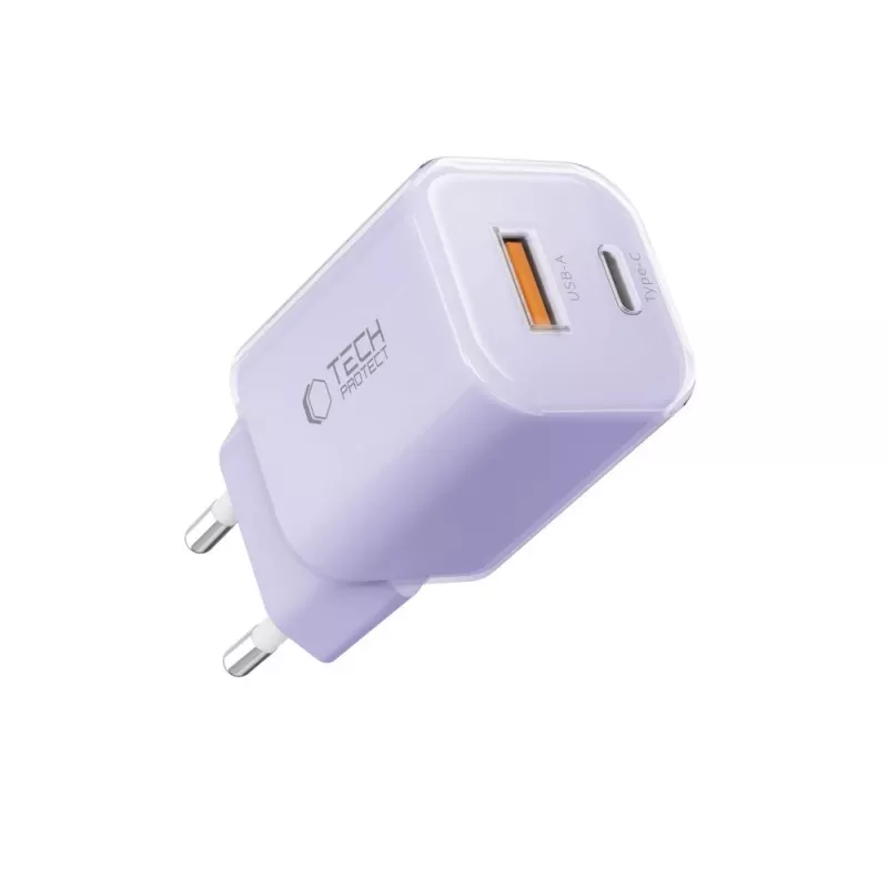 TECH-PROTECT NCM33 2-portová sieťová nabíjačka PD 33W / QC3.0 Baby Purple