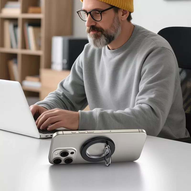 TECH-PROTECT MMR600 magnetický MagSafe prsteň na telefón saténová čierna