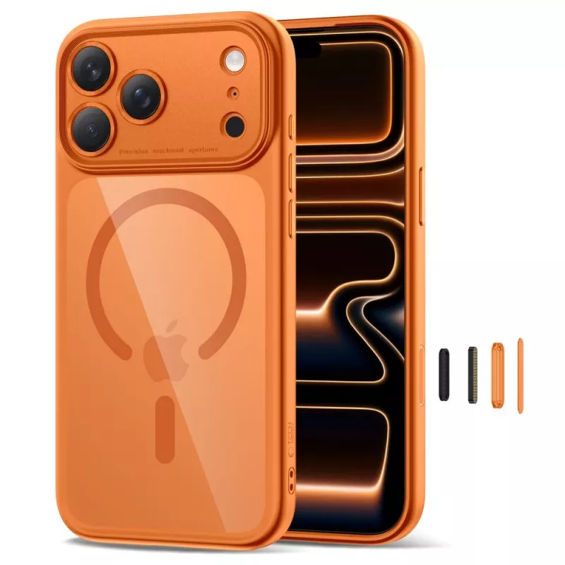 TECH-PROTECT MagPeak MagSafe puzdro pre iPhone 17 Pro Max, Cosmic Orange/Clear