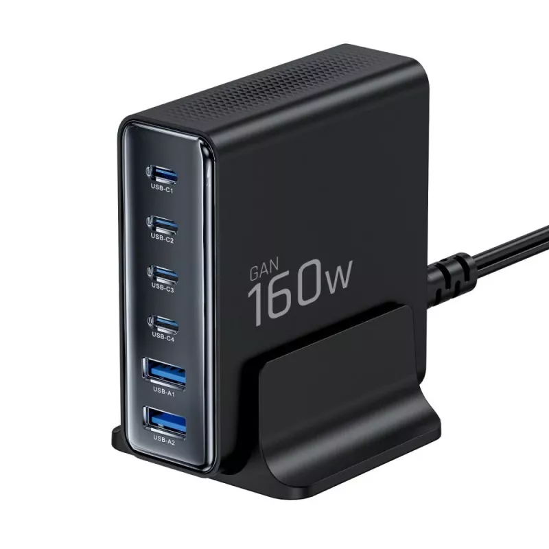TECH-PROTECT DC160W-GAN 6-portová stolová nabíjačka PD 160W / QC3.0 čierna