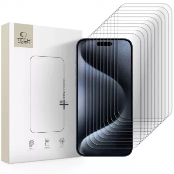 TECH-PROTECT tvrdené sklo ochranná fólia displeja Bundle 10-Pack pre Apple iPhone 15 Pro Max Clear
