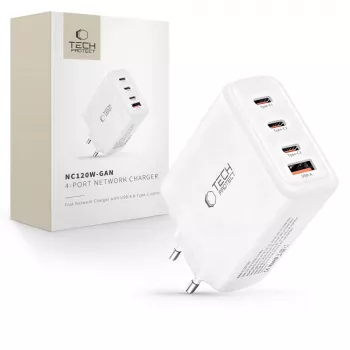 TECH-PROTECT NC120W-GAN 4-portová sieťová nabíjačka PD 120W / QC3.0 biela