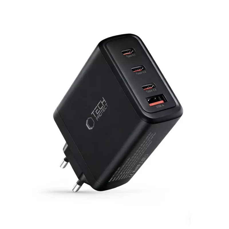 TECH-PROTECT NC120W-GAN 4-portová sieťová nabíjačka PD 120W / QC3.0 čierna