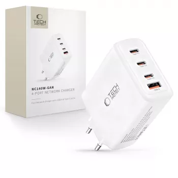 TECH-PROTECT NC140W-GAN 4-portová sieťová nabíjačka PD 140W / QC3.0 biela