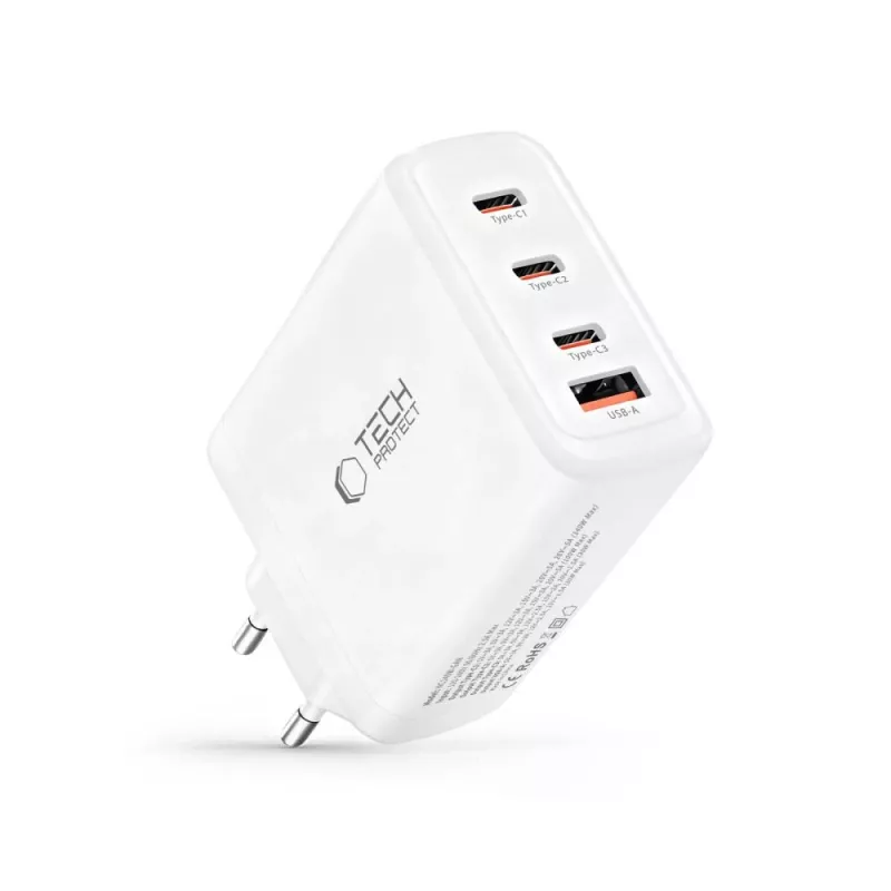TECH-PROTECT NC140W-GAN 4-portová sieťová nabíjačka PD 140W / QC3.0 biela