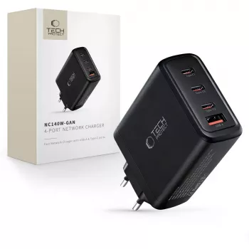 TECH-PROTECT NC140W-GAN 4-portová sieťová nabíjačka PD 140W / QC3.0 čierna