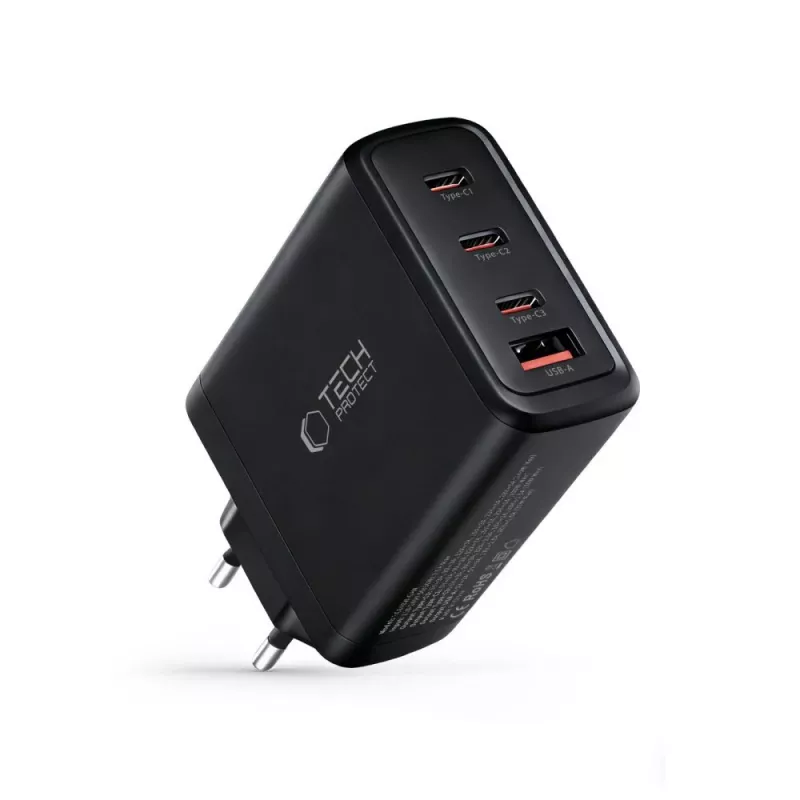 TECH-PROTECT NC140W-GAN 4-portová sieťová nabíjačka PD 140W / QC3.0 čierna