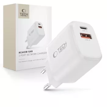 TECH-PROTECT NCA45W-GAN 2-portová sieťová nabíjačka PD 45W / QC3.0 biela