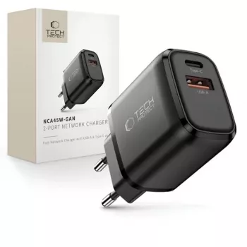 TECH-PROTECT NCA45W-GAN 2-portová sieťová nabíjačka PD 45W / QC3.0 čierna