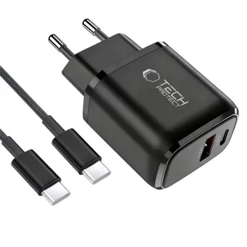 TECH-PROTECT NCA45W-GAN 2-portová sieťová nabíjačka PD 45W / QC3.0 + USB-C kábel čierna