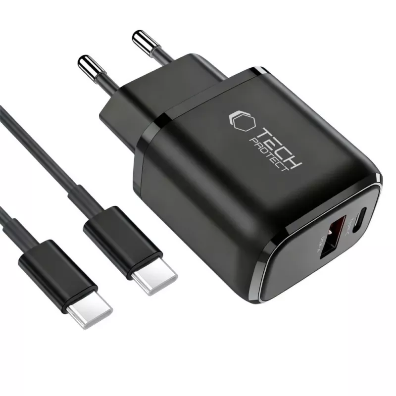 TECH-PROTECT NCA45W-GAN 2-portová sieťová nabíjačka PD 45W / QC3.0 + USB-C kábel čierna