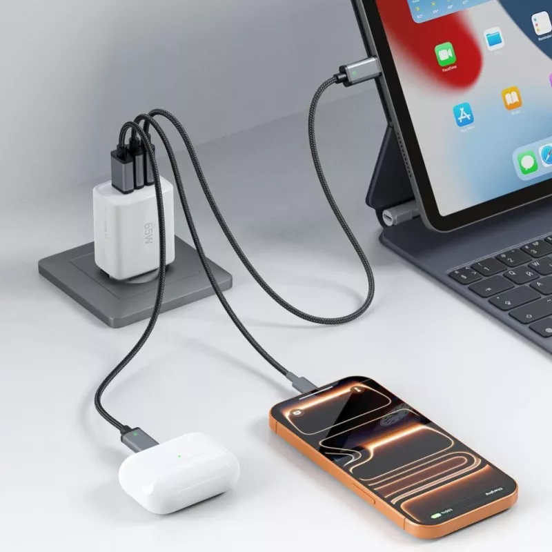 TECH-PROTECT NCA65W-GAN 3-portová sieťová nabíjačka PD 65W / QC3.0 biela