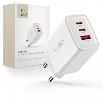 TECH-PROTECT NCA65W-GAN 3-portová sieťová nabíjačka PD 65W / QC3.0 biela