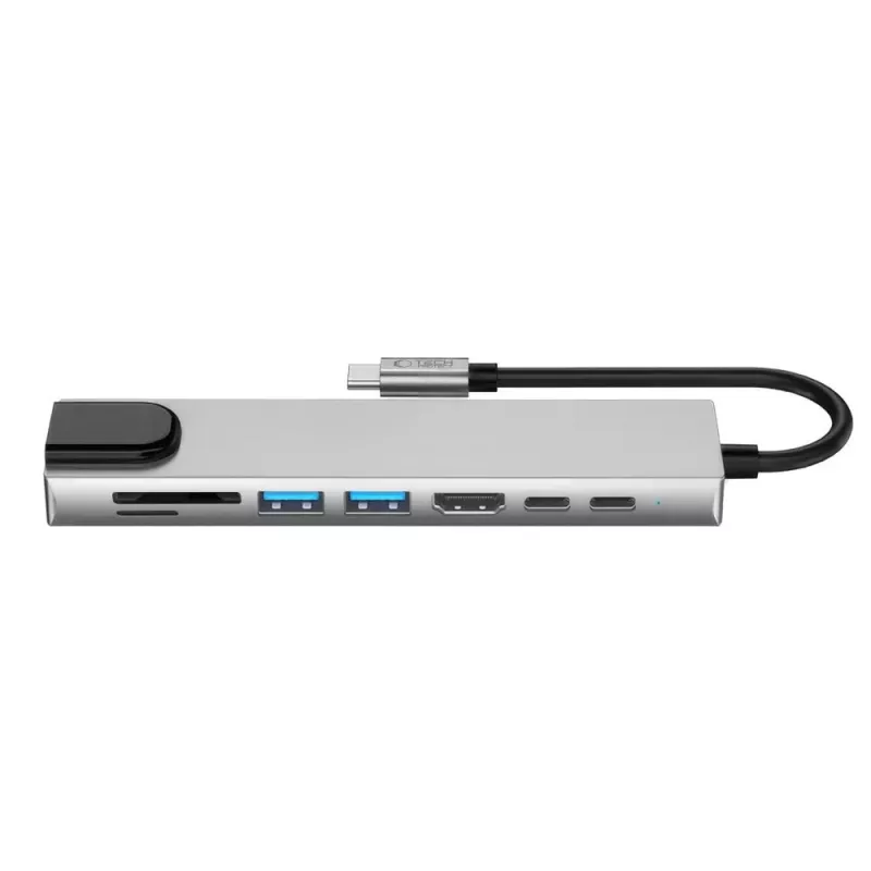 TECH-PROTECT HB09 hub adaptér 8-in-1 USB-C na USB-A 3.0, USB-C 3.0, HDMI 4K 60Hz, SD/TF, PD 100W, RJ45 Gigabit Ethernet, Space Grey