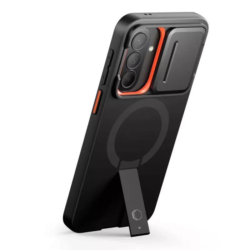 TECH-PROTECT Kevlar Aura MagSafe puzdro pre Samsung Galaxy A57, čierne/oranžové