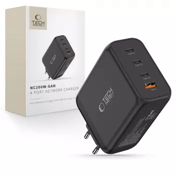 TECH-PROTECT NC200W-GAN 4-portová sieťová nabíjačka PD 200W / QC3.0 čierna