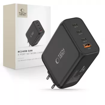 TECH-PROTECT NC240W-GAN 4-portová sieťová nabíjačka PD 240W / QC3.0 čierna