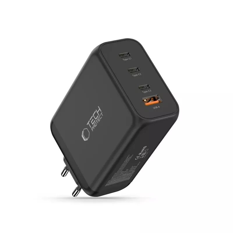 TECH-PROTECT NC240W-GAN 4-portová sieťová nabíjačka PD 240W / QC3.0 čierna