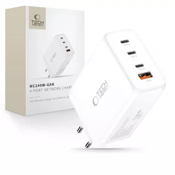 TECH-PROTECT NC240W-GAN 4-portová sieťová nabíjačka PD 240W / QC3.0 biela