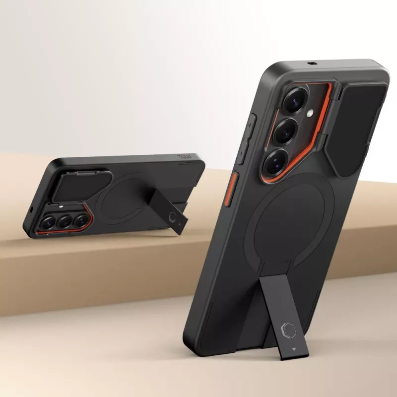 TECH-PROTECT Kevlar Aura MagSafe puzdro pre Samsung Galaxy S26, čierne/oranžové