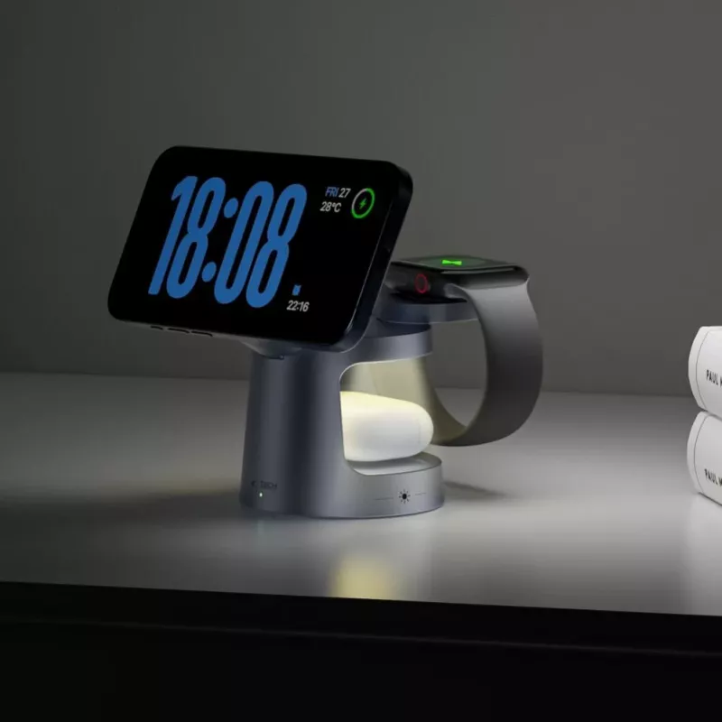 TECH-PROTECT A48 3-in-1 magnetická MagSafe bezdrôtová nabíjačka 25W Qi2.2 tmavosivá