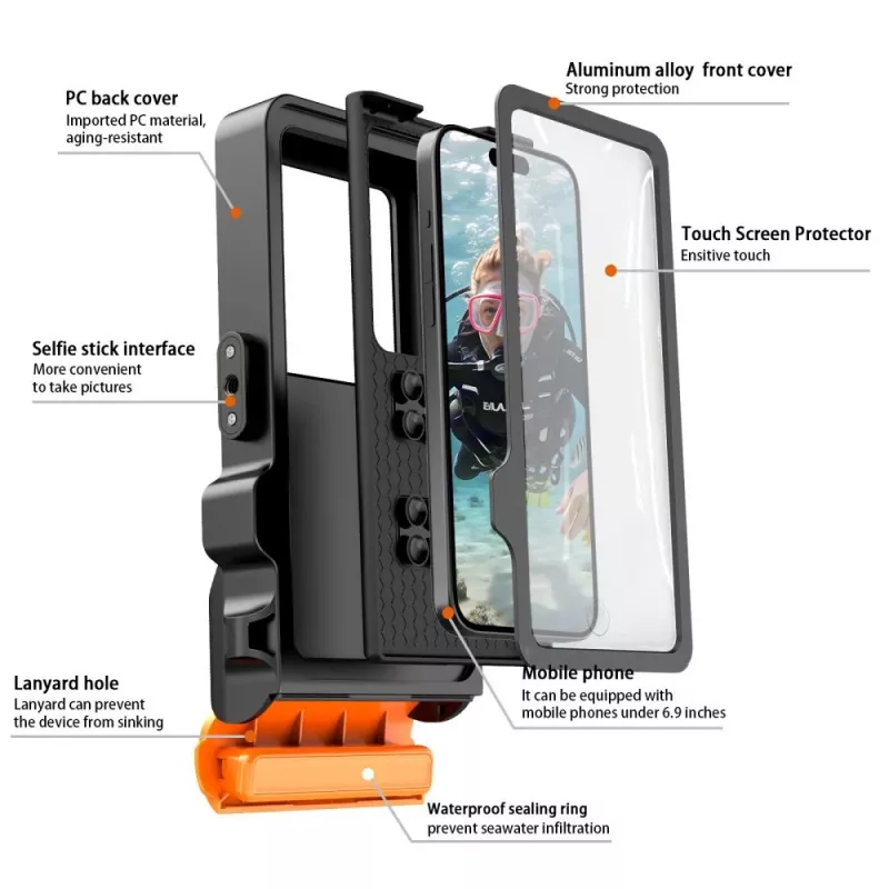 TECH-PROTECT IPX8 PRO univerzálne potápačské vodotesné puzdro čierna/oranžová