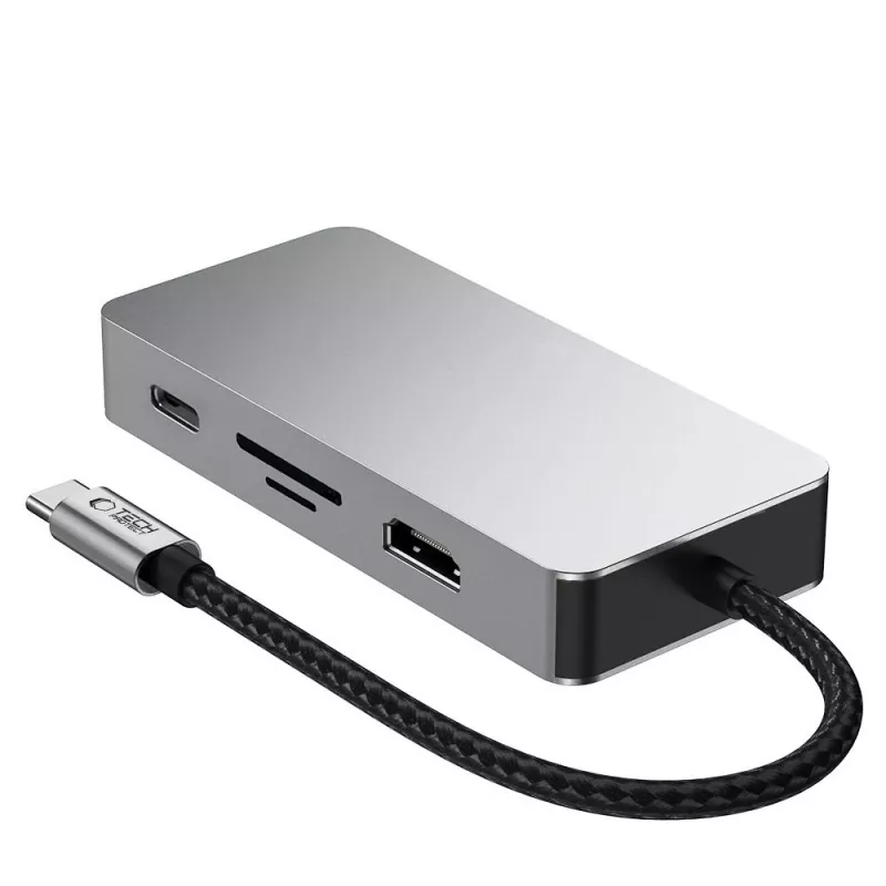 TECH-PROTECT HB05 9-in-1 USB-C Hub Adapter s USB 2.0, USB 3.0, HDMI 4K 60Hz, SD/TF, PD 100W, RJ45 Gigabit Ethernet, Space Grey