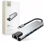 TECH-PROTECT HB02 HUB adaptér 6-in-1 USB-C + USB 2.0 + USB 3.0 + HDMI 4K 30Hz + RJ45 + PD 100W Space Grey