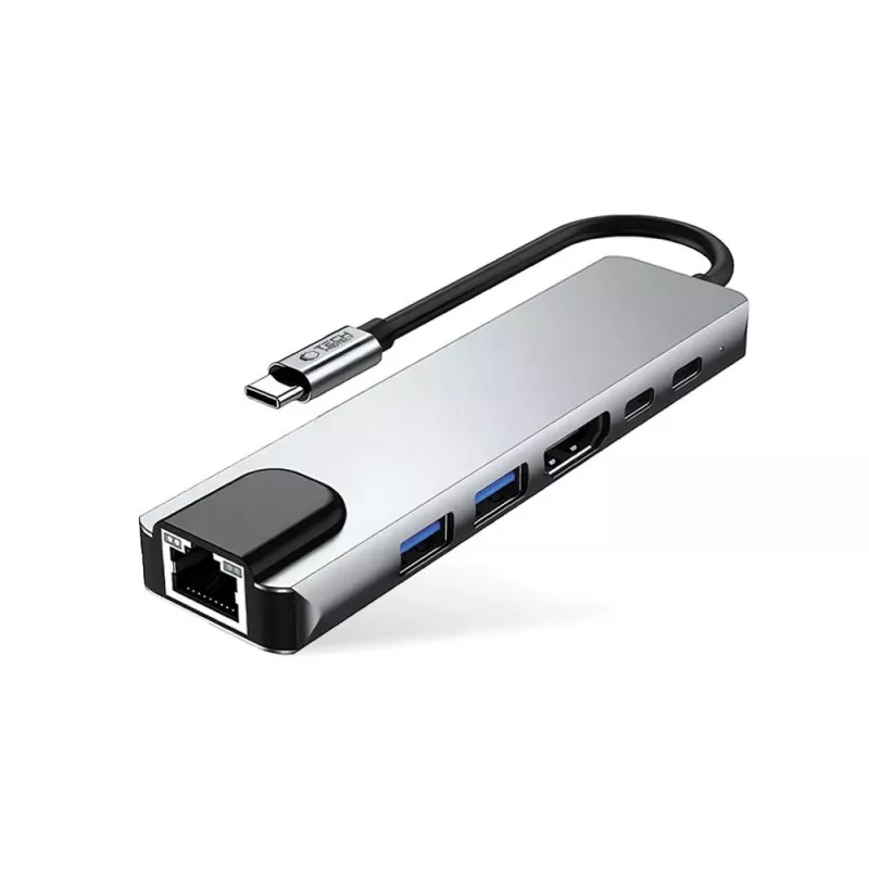 TECH-PROTECT HB02 HUB adaptér 6-in-1 USB-C + USB 2.0 + USB 3.0 + HDMI 4K 30Hz + RJ45 + PD 100W Space Grey