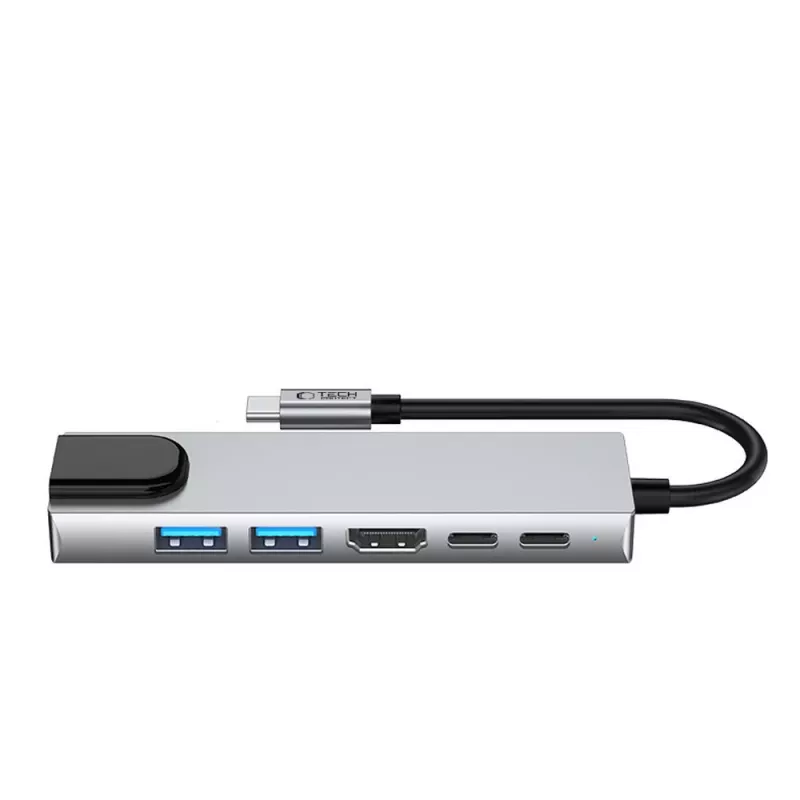 TECH-PROTECT HB02 HUB adaptér 6-in-1 USB-C + USB 2.0 + USB 3.0 + HDMI 4K 30Hz + RJ45 + PD 100W Space Grey