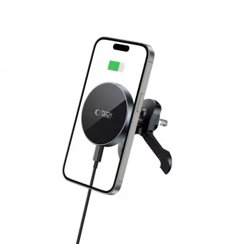 TECH-PROTECT MM15W-V5 magnetický MagSafe stabilný držiak do auta do vetracej mriežky s bezdrôtovou nabíjačkou 15W čierny/čierny