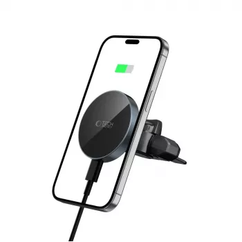 TECH-PROTECT MM15W-V5 magnetický MagSafe držiak do auta do CD a do vetracej mriežky, bezdrôtová nabíjačka 15W čierna