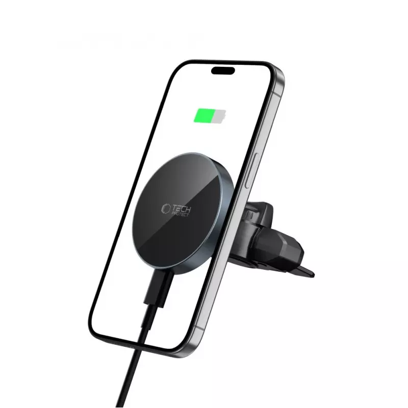 TECH-PROTECT MM15W-V5 magnetický MagSafe držiak do auta do CD a do vetracej mriežky, bezdrôtová nabíjačka 15W čierna