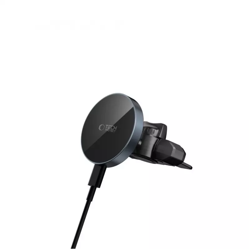 TECH-PROTECT MM15W-V5 magnetický MagSafe držiak do auta do CD a do vetracej mriežky, bezdrôtová nabíjačka 15W čierna