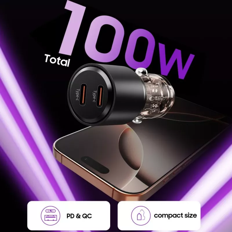 TECH-PROTECT CC03 2-portová autonabíjačka PD 100W čierna