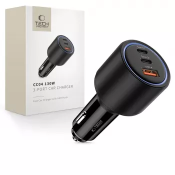 TECH-PROTECT CC04 3-portová autonabíjačka PD 130W čierna