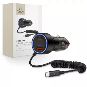 TECH-PROTECT CC05 2-portová autonabíjačka PD 60W + kábel čierna