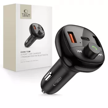 TECH-PROTECT CC06 3-portová autonabíjačka PD 72W + FM vysielač Bluetooth čierna
