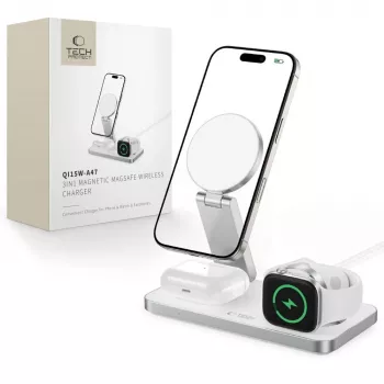 TECH-PROTECT QI15W-A47 3v1 magnetická MagSafe bezdrôtová nabíjačka biela