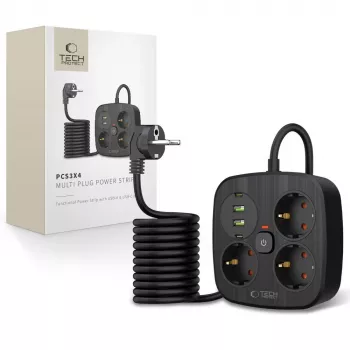 TECH-PROTECT PCS3X4 predlžovacia zásuvka 2 USB & 2 Type-C & 3 zásuvky 200cm čierna