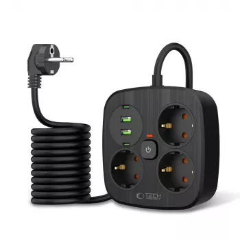TECH-PROTECT PCS3X4 predlžovacia zásuvka 2 USB & 2 Type-C & 3 zásuvky 200cm čierna