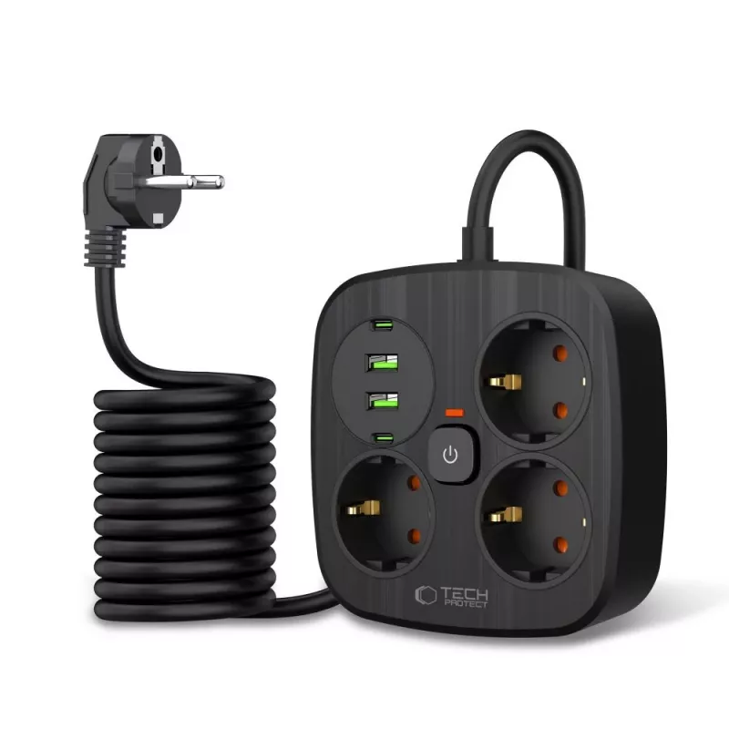 TECH-PROTECT PCS3X4 predlžovacia zásuvka 2 USB & 2 Type-C & 3 zásuvky 200cm čierna