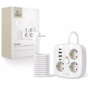 TECH-PROTECT PCS3X4 predlžovacia zásuvka 2 USB & 2 Type-C & 3 zásuvky 200cm biela