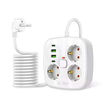 TECH-PROTECT PCS3X4 predlžovacia zásuvka 2 USB & 2 Type-C & 3 zásuvky 200cm biela