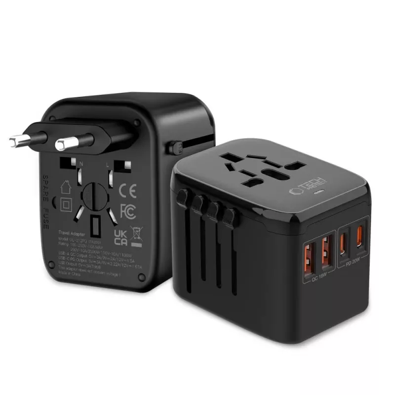 TECH-PROTECT TA200 cestovný adaptér EU / UK / US / AU čierny