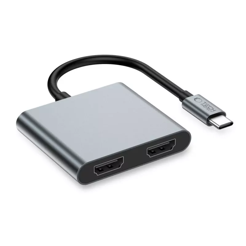 TECH-PROTECT HB08 hub adaptér 4-in-1 USB-C + USB 2.0 + 2x HDMI 4K 60Hz Space Grey