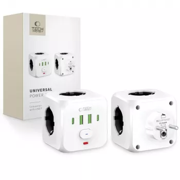 TECH-PROTECT PCL3X4 predlžovacia zásuvka 3 zásuvky Schuko 2 USB-A 2 USB-C 2m biela