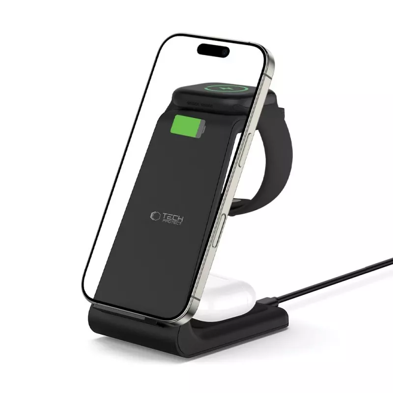 TECH-PROTECT QI15W-A36 3-in-1 bezdrôtová nabíjačka pre Apple čierna