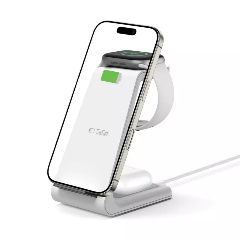 TECH-PROTECT QI15W-A36 3-in-1 bezdrôtová nabíjačka pre Apple biela