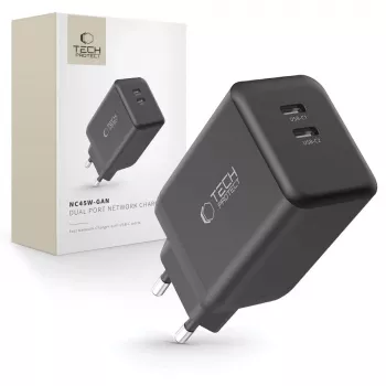 TECH-PROTECT NC45W-GAN 2-portová sieťová nabíjačka PD 45W čierna